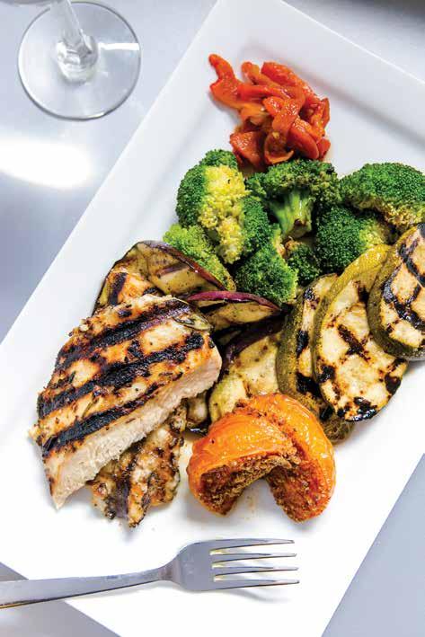 Served with fries and your choice of our house-made ranch dressing or raspberry BBQ. Chicken and Veggies $11.99 Two 3 oz. chicken breasts pounded thin. marinated, and char-grilled.