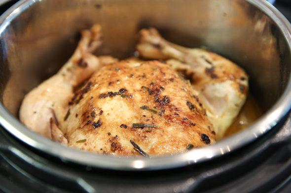WHOLE CHICKEN 1 (2 lb) whole chicken 2 tablespoons olive oil salt & pepper 1 1 2cups water or 1 1 2 cups chicken broth 1. Rinse chicken & pat dry. Season with salt & pepper 2.