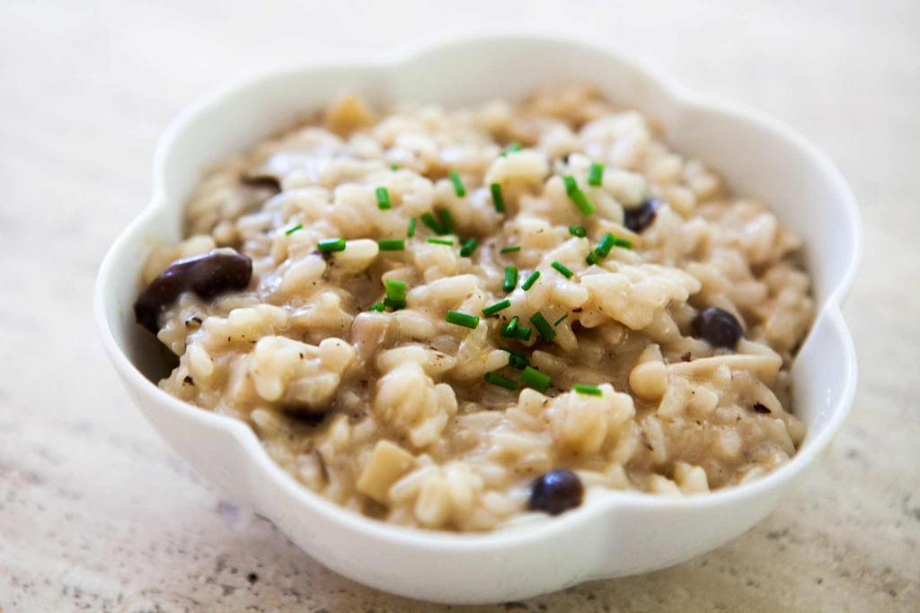 MUSHROOM RISOTTO 4 tablespoons olive oil 4 tablespoons butter, divided 1 medium onion, diced 2 garlic cloves, minced 8 ounces portabella mushrooms, sliced 1 1 2 cups arborio rice or 1 1 2 cups