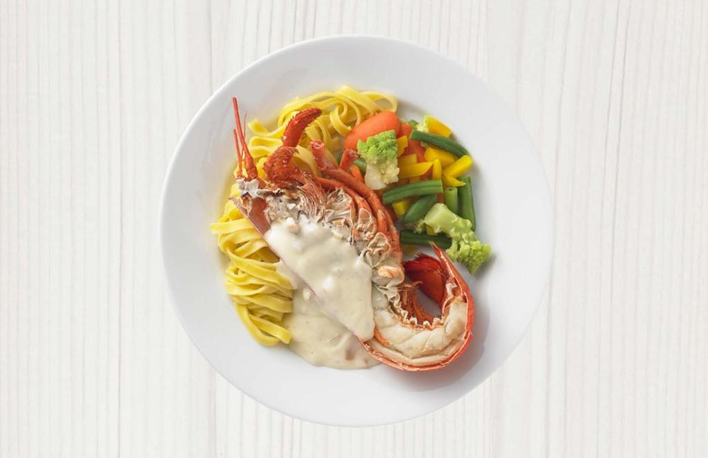 龍蝦義大利麵 Lobster with Pasta 餐點主要成分 Main Ingredients 餐點主要成分 : 含龍蝦 南瓜義大利麵 海鮮白麵醬 綜合蔬菜 Main Ingredients : Including lobster, pumpkin pasta, seafood cream sauce, mixed vegetables 熱量 (kcal) 鈉 (mg) 88.9 6.3 2.