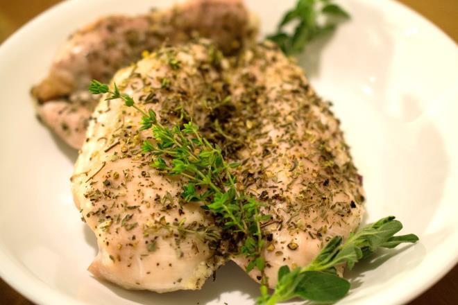Simple Chicken with Herbs Any cut and quantity of chicken Salt Pepper Italian herbs (oregano, basil, thyme)