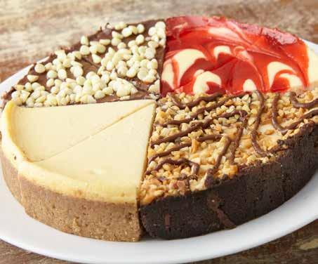 cheesecake while walnuts and chocolate chips are spread generously and topped with drizzles of caramel and chocolate. 32 oz.