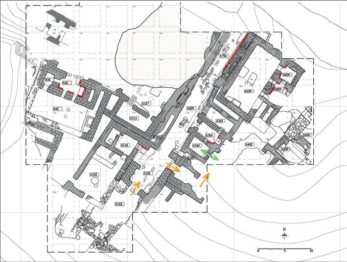 maria bianca d anna Fig. 7 Arslantepe VI A public buildings: possible passageway to the meal redistribution area. The location of painted and impressed decorations on walls is indicated in red.