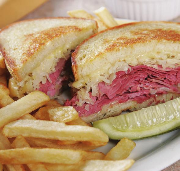 Corned beef, Swiss cheese, cole slaw and Thousand Island dressing on toasted rye. Ram s Horn Club 8.