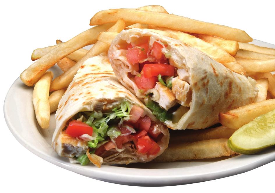 Incredible Wraps Served with French fries. Substitute sweet potato fries or onion rings, add.99. Add soup, salad or cole slaw 1.99 DELICIOUSLY FRESH AND FILLING Perfect Pitas Served with French fries.