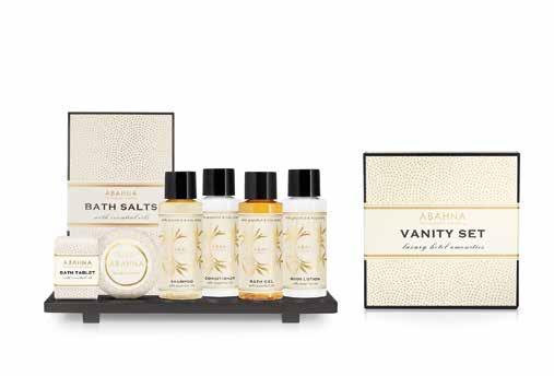 Abahna British lifestyle brand Fragrance: White Grapefruit & May Chang Fresh citrus notes Available products: 35 ml bottles, 25 g soap bar, bath salts, bath tablet, vanity box