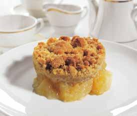 55 A partnership of apples & delicious rhubarb topped with a crunchy crumble & baked until golden brown.