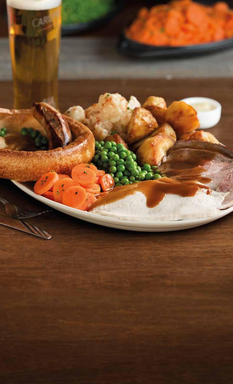 TRADE GO LARGE UP ADD THE FOLLOWING TO ANY MEAL: ADD SOME CARVERY MEAT, A BRITISH PORK SAUSAGE & A GIANT YORKSHIRE PUD 1.