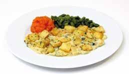 Bake Mixed vegetables in a vegetarian Cheddar cheese sauce, topped with sauté potatoes, served with peas, swede and mashed potato. 400g A fluffy omelette served with chips and baked beans.