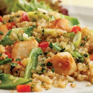 Toasted Quinoa Salad with Scallops & Snow Peas Serves: 6 servings, about 1 cup each Total time: 50 mins Each portion contains: Calories 500-300 grams scallops, cut into halves - 4 teaspoons