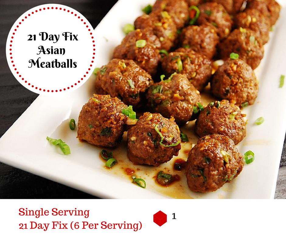 Asian Meatballs Makes 24 meatballs (6 Per Serving) 2lbs lean ground meat of your choice (chicken) 4 Red 1 inch piece of ginger, chopped (or more depending on your taste) FREE 1/4-cup soy sauce (or