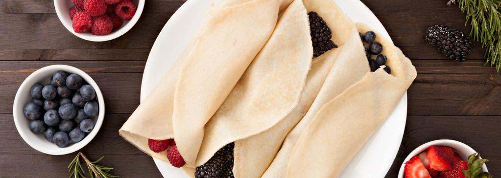 GLUTEN-FREE CRÊPES 4-5 THIN CRÊPES, DEPENDING UPON PAN SIZE 3 large eggs 3/4 cup gluten-free flour ¼ cup almond flour ½ cup unsweetened coconut milk 1 tablespoon melted grass-fed butter, plus extra