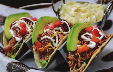 SMOKED BRISKET TACOS Three flour tortillas filled with our smoked brisket, shredded lettuce, shredded cheese,