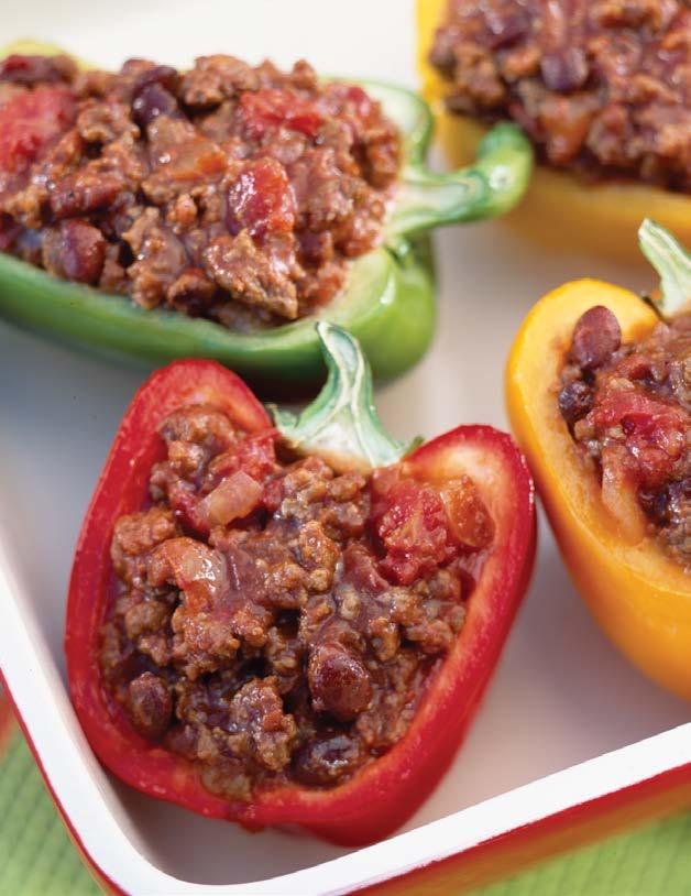 BBQ Turkey in Pepper Shells This dish is colorful and healthy. You can save money by using all green bell peppers.