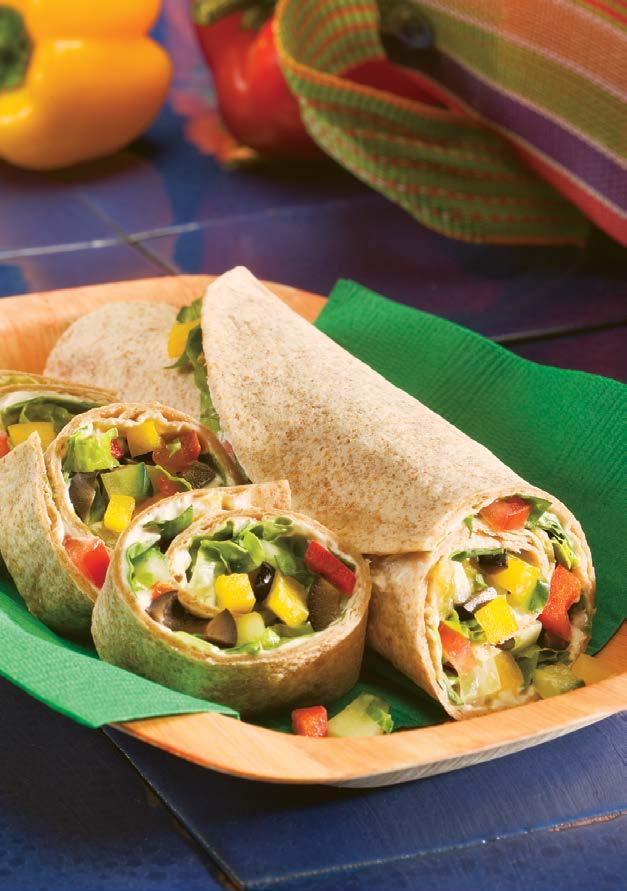 Veggie Tortilla Roll-Ups Enjoy fresh veggies and flavored cream cheese in an easy-to-eat wrap! Cut into thick slices and serve as a snack.