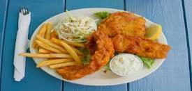 Entrees Add cup of soup or side salad for 2.00 Fish and Chips* White fish fillets dunked in a delicious batter and lightly fried to a crisp golden brown.