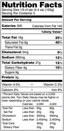 8" Apple Pie INGREDIENTS: Apples, Water, Wheat Flour*, Vegetable Oil (Palm and/or Soybean Oil), Sugar, Food Starch- Modified, Contains less than 2% of the following: Nonfat Milk*, Dairy Whey*, Corn