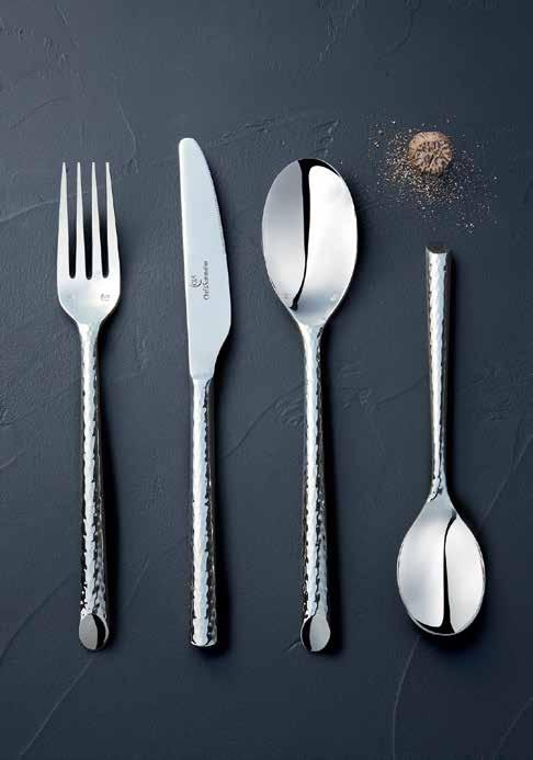 // Acoma With its large and elegant silhouette, the stylish finish of the Acoma collection stands out. Made from superior materials, the 18/10 stainless steel cutlery features a refined hammered look.
