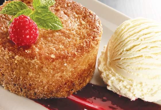 fiishers all desserts are made fresh from scratch butter cake raspberry sauce,