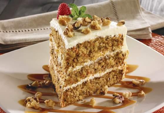 5 carrot cake* 3 layer carrot cake, cream cheese frostig, caramel sauce, toasted