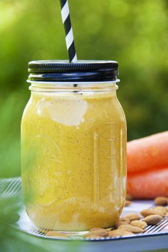 Carrot Cake Protein Smoothie [Serves 1] 1 cup unsweetened almond milk 1 tablespoon almond