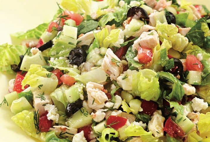 Chopped Greek Salad with Chicken Makes: 4 servings, about 3 cups each Active time: 25 minutes Total: 25 minutes Chicken turns this Greek-inspired salad into a substantial main course.