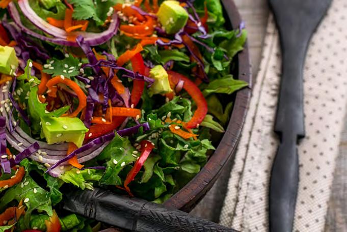 SALADS Kale with a Kick Prep time: 10 min Cook time: 5 min Yield: 2 servings 1 head of Kale (any variety works; red kale is a personal favorite) 1 avocado chopped 2 ½ tablespoons of olive oil 1 ½