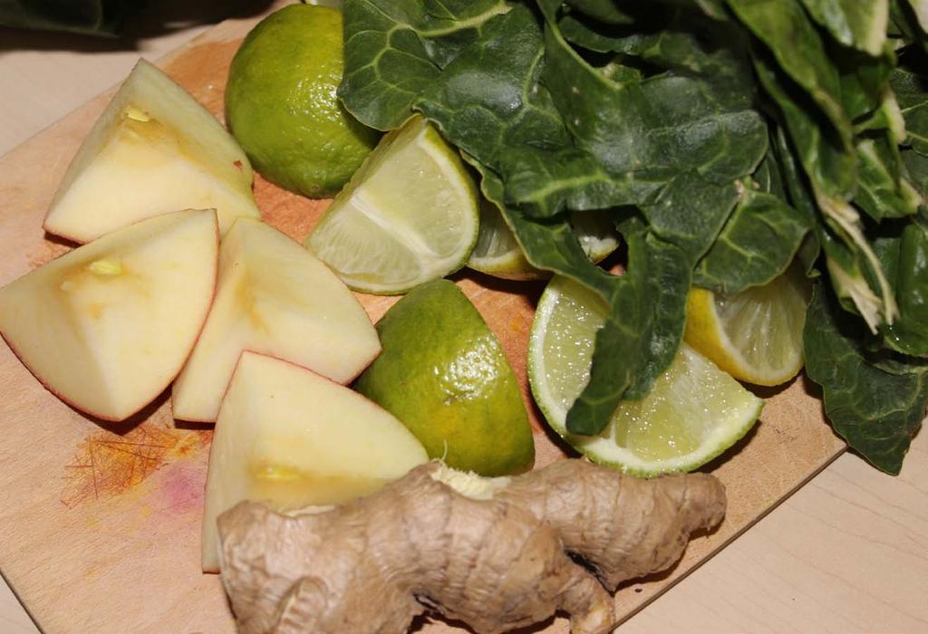 Makes about 8 oz of juice Get all ingredients together and cut them into pieces that will fit well into the blender.