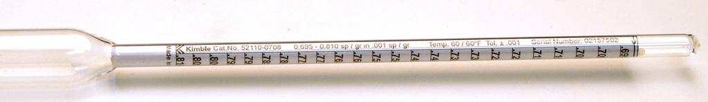 5 Broad Specific Gravity Hydrometer for Liquids Lighter than Water 52113-0610 SG 0.650-1.000 0.