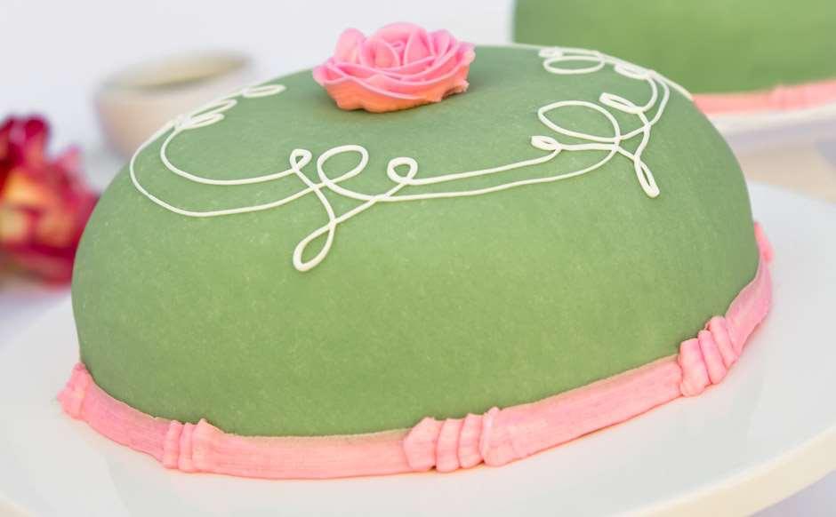 29. PRINCESS CAKE Marzipan: 2 cups granulated sugar ⅔ cup water ⅛ teaspoon cream of tartar 4 cups blanched, finely