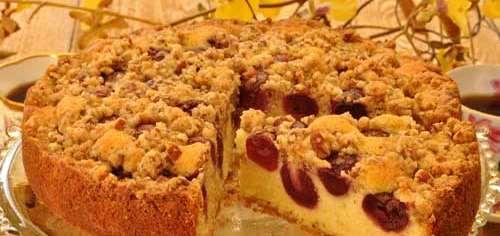 42. CHERRY KUCHEN CAKE Streusel: ½ cup all-purpose flour ⅛ teaspoon baking powder 2 tablespoons firmly packed light brown sugar ½ cup pecans, finely chopped 3