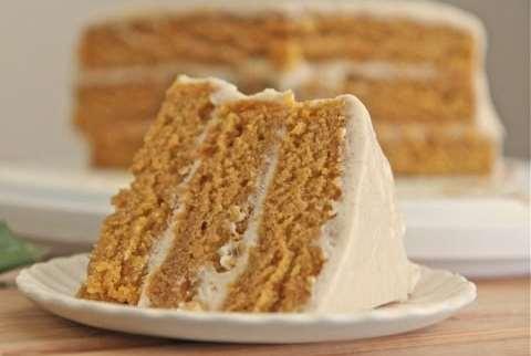 60. PUMPKIN SPICE CAKE Batter: 2 cups all-purpose flour 1½ teaspoons baking powder ½ teaspoons baking soda ½ teaspoon salt 1½