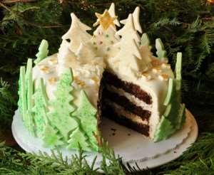 15. CHRISTMAS FOREST CAKE Chocolate Carrot Cake Batter: 2¼ cups all-purpose flour ½ cup unsweetened cocoa powder 1 teaspoon baking powder 1 teaspoon baking
