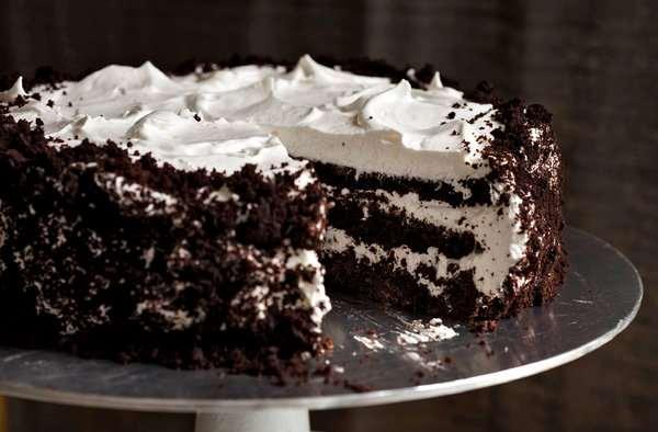 18. DEVIL S FOOD WHITE-OUT CAKE For the Cake Batter: 1⅓ cups all-purpose flour ½ cup unsweetened cocoa powder ¾ teaspoon baking soda ½ teaspoon baking powder ¼
