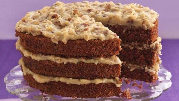 21. GERMAN CHOCOLATE CAKE For the Cake Batter: 4 ounces German Sweet Chocolate ½ cup water 2 cups all-purpose flour 1 teaspoon baking soda ½