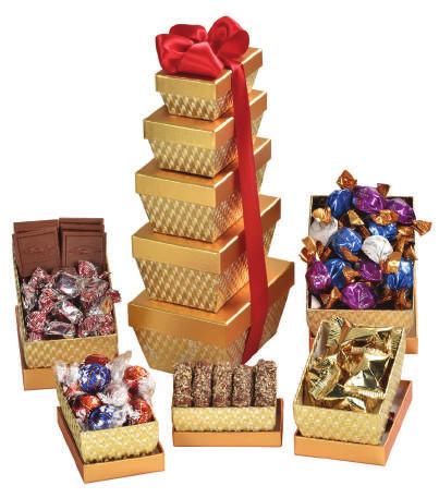 25 x 14 SWEET DELUXE TOWER Lindt Lindor Truffles Singles (4pcs), Comfort Collection Caramel