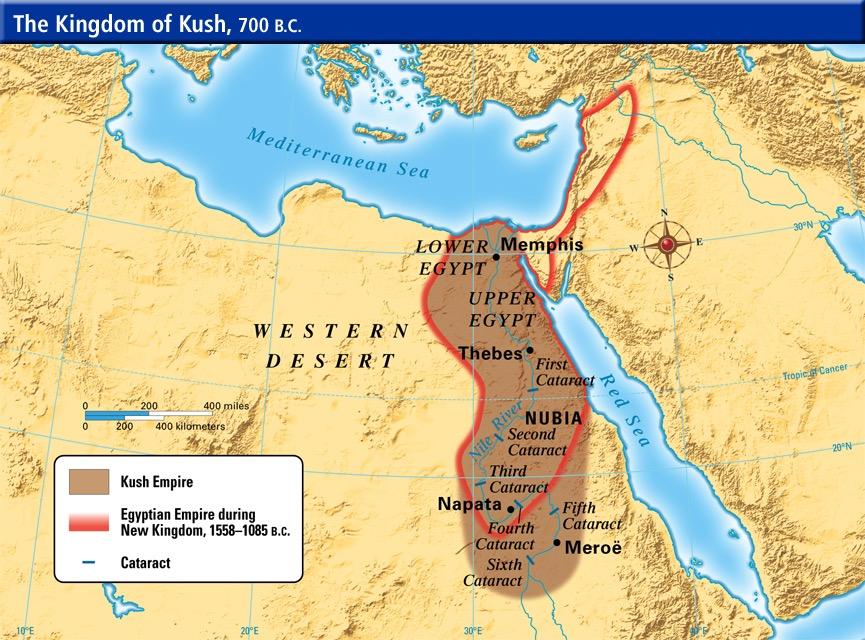 African Civilization NUBIA (Kingdom of Kush) (overview) As branches of the Nile River descend from the highlands of East Africa, they join in a single course and pass through the land of Nubia, in