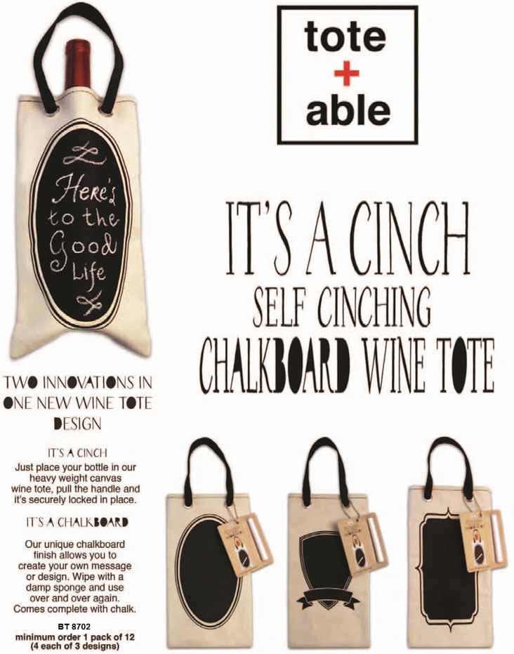 IT'S A CINCH Self locking wine and beverage tote bags.
