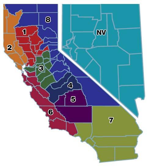 Regions Region One: Sacramento Valley Region Two: North Coast Region Three: North SJ Valley Region Four: Central SJ Valley Region Five: Southern SJ Valley Region Six: Central