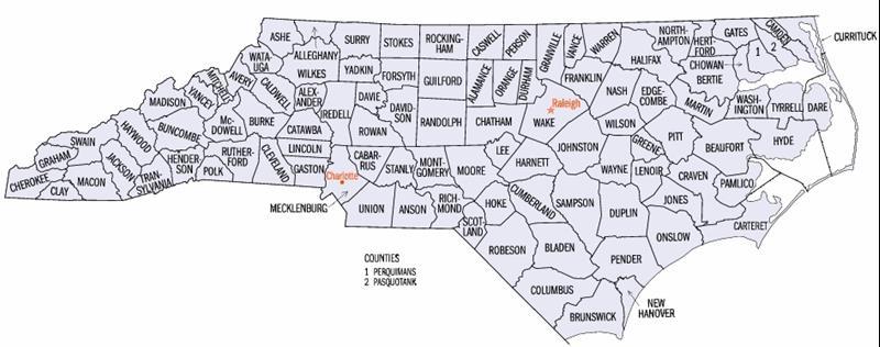 BLUEBERRIES IN NORTH CAROLINA Home garden and pick-your-own plantings exist throughout the state, but our main commercial crop is harvested in southeastern NC (blue area) with an