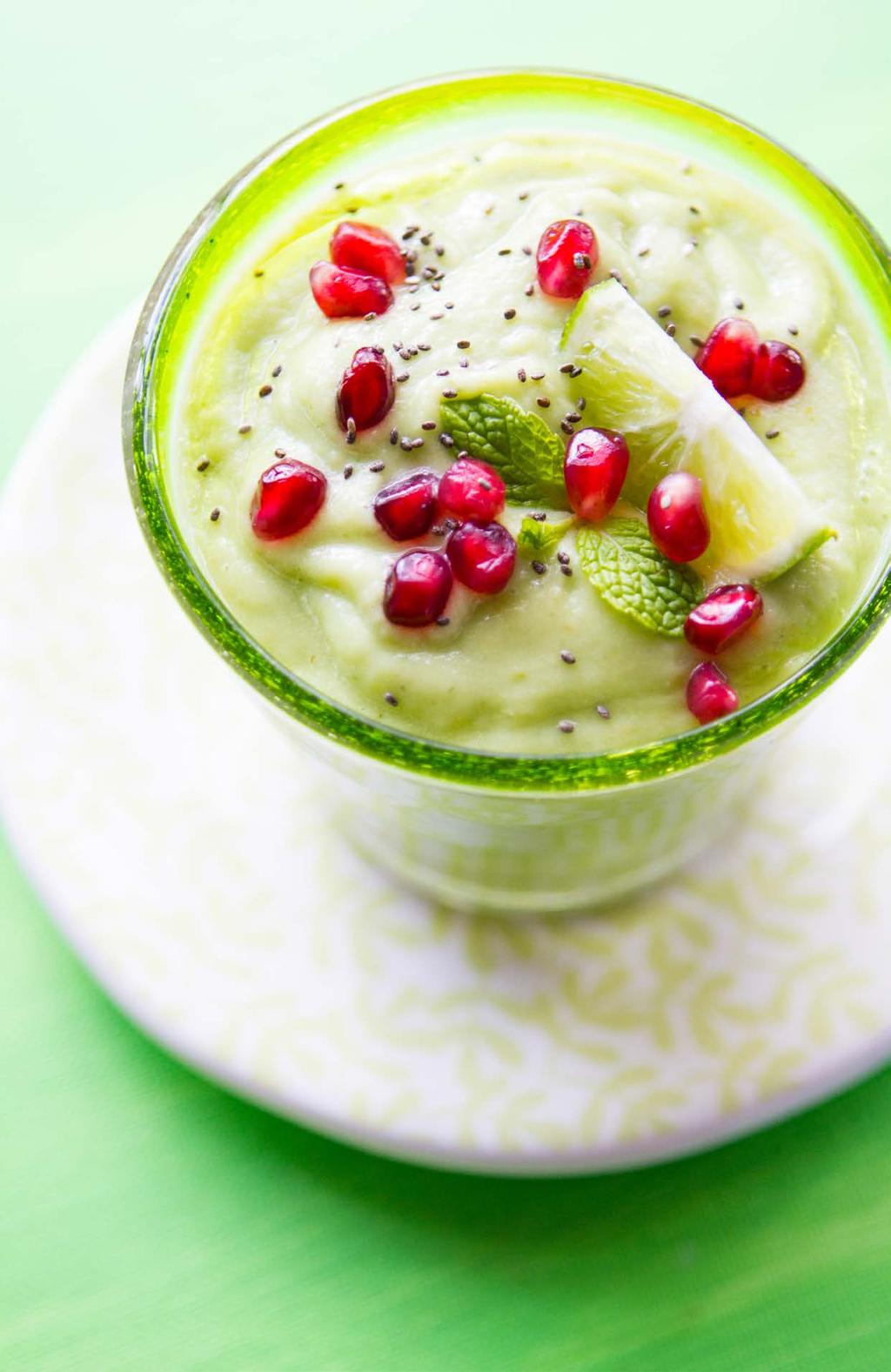 8. CUCUMBER PEAR BLAST 1 cucumber 1 pear, cored 2 tablespoons almond butter 1 tablespoon chia seeds 1