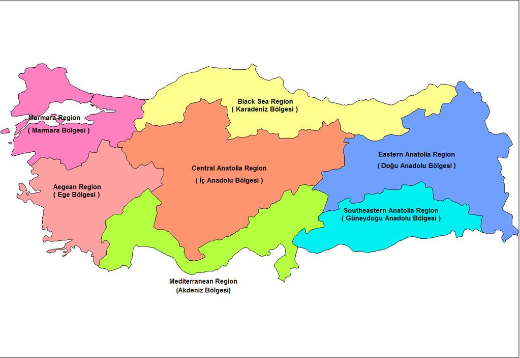General overview of the country Turkey has seven large geographical regions by taking into consideration the factors such as climate, topography and natural
