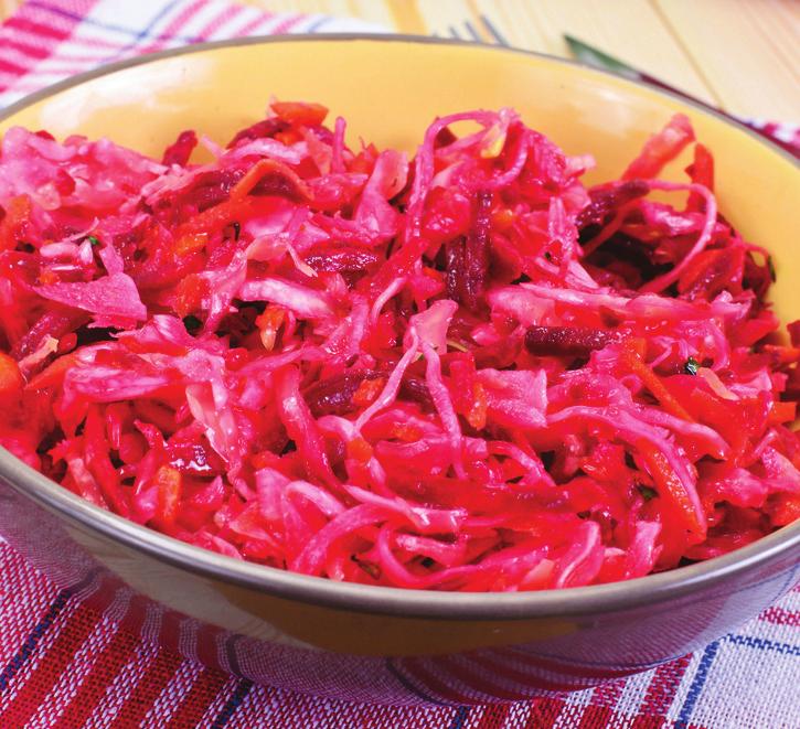 Rootin Tootin Ribbon Salad Serving size: ½ cup 2 large carrots, washed and peeled 1 large beet, washed and peeled ¼ cup raisins ½ cup vanilla low-fat yogurt Cinnamon (optional) 1. Wash fresh veggies.