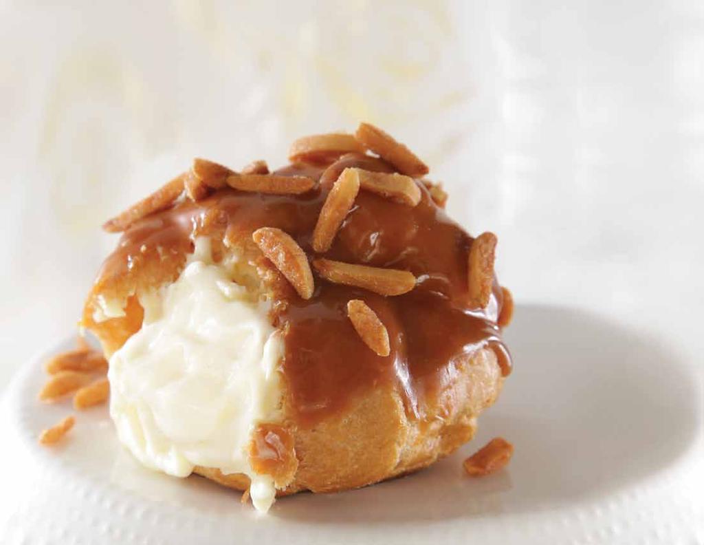 Salted Caramel Cream Puff Savor the sensations when you bite through our light, slightly chewy and buttery puff into velvety caramelized sugar custard.