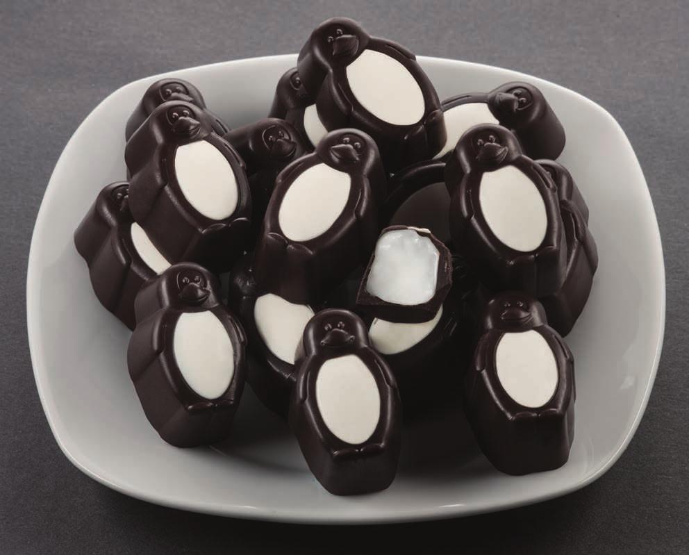 HAPPY MINT PENGUINS Dark chocolate penguins with white bellies are