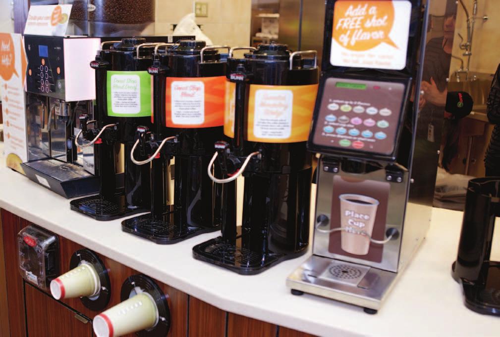 features a self-service espresso and real cappuccino machine, plus flavor shots for fresh brewed coffee.