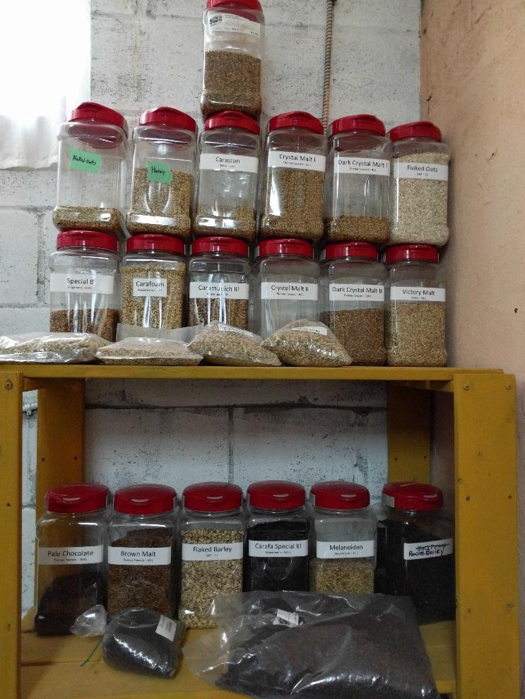 Ingredient Storage - Grain Specialty grains stored in a mix of