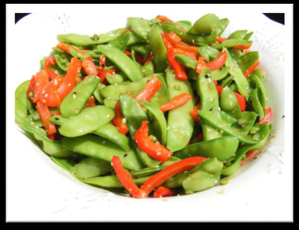 Raw Asian-Inspired Salad 1 Medium Bell Pepper 2 Stalks of Celery 1 Cup Snow Peas, chopped 2 Medium Scallions 3 Tablespoons Cilantro, chopped 1/2 Cup Canned Mandarin Oranges Calories 115 Protein 4g