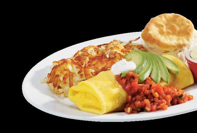 99 Fluffy three-egg omelets served with choice of Famous Buttermilk Pancakes, Northwest Hash Browns