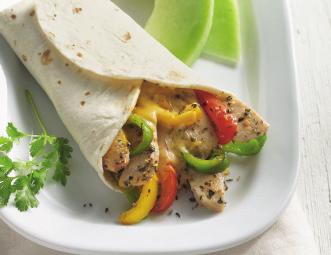 Sauté until chicken is no longer pink, about 5 minutes. 2. Add peppers to chicken; sauté 3-5 minutes or until peppers are crisp-tender. Salt and pepper as desired. 3. Place meat mixture and cheese in warmed tortillas.